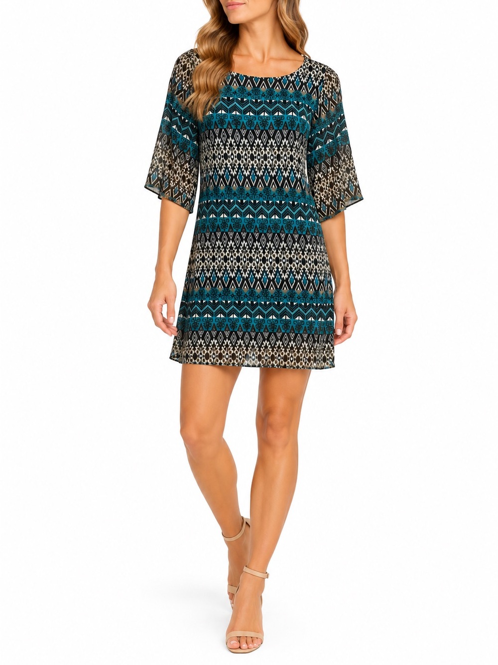 Nordstrom Perceptions New York Size Medium Blue and Black Printed Dress